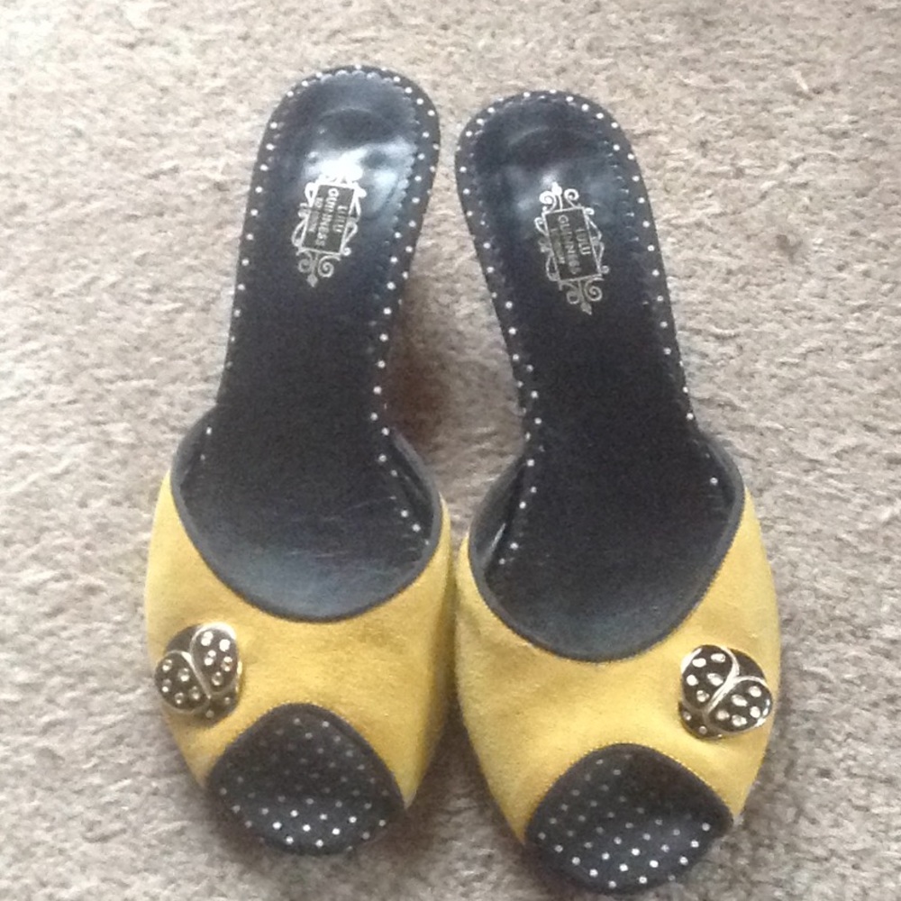 Lulu Guinness yellow ladybug mules size 38